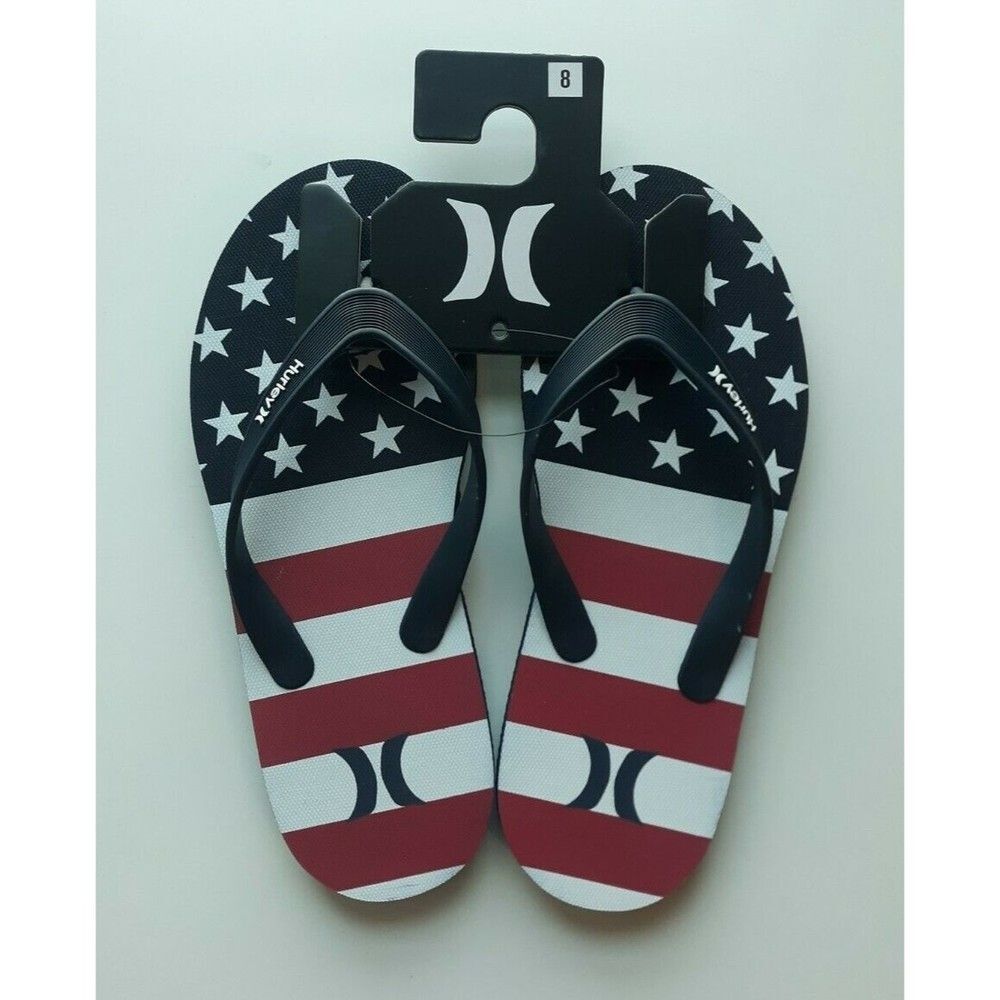 HURLEY Flip Flops Size 8 STARS & STRIPES PATRIOTIC Surf  Flip Flops Sandals Sz 8